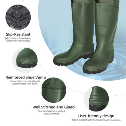 PROBITE Fishing Chest Waders for Men Women with Boots Waterproof 2-ply Nylon PVC Lightweight Waders for Hunting(M9/W11,Green)