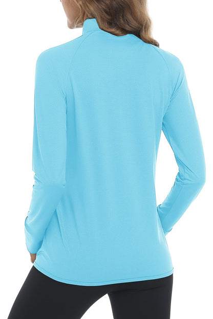 MAGCOMSEN Zip Up Lightweight Jacket for Women Sun Protection Athletic Shirts Long Sleeve Workout Jacket Light Blue M