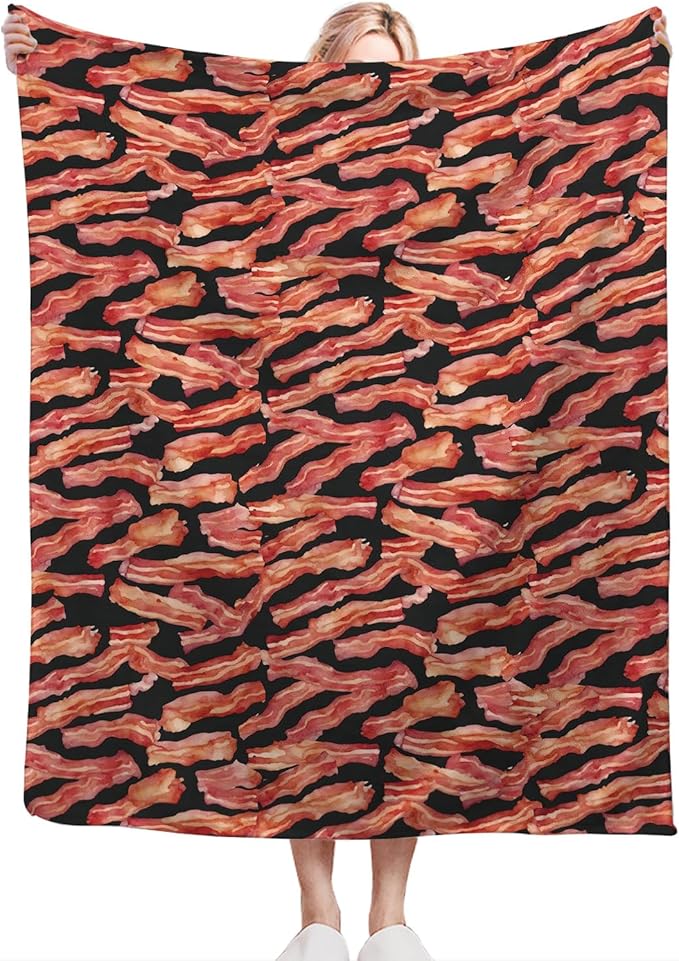 Funny Bacon Blanket, Food Throw Blankets, Meat Fuzzy Plush Blanket Ultra Soft for Bacon Lover Gift Kids Teens Women Men Girls Boys Stuff Decor for Home Bedding Sofas Couch Camping 50"X40"