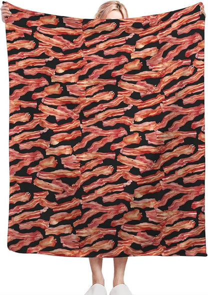 Funny Bacon Blanket, Food Throw Blankets, Meat Fuzzy Plush Blanket Ultra Soft for Bacon Lover Gift Kids Teens Women Men Girls Boys Stuff Decor for Home Bedding Sofas Couch Camping 50"X40"