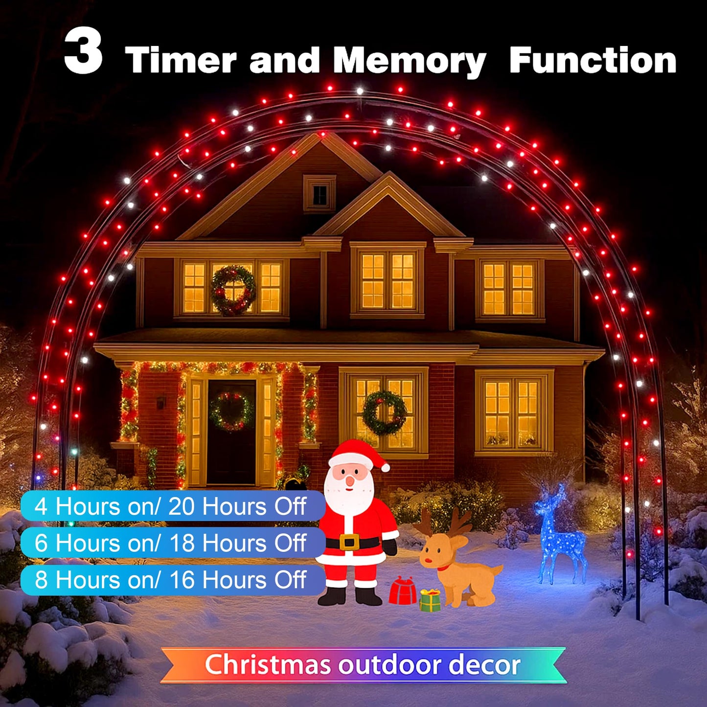Domolli Christmas Lights 500LED 164FT, Waterproof Christmas Tree Lights with 8 Modes, Remote Control 3 Timers & Memory Function Xmas Decorations for House and Holiday (White and Red)