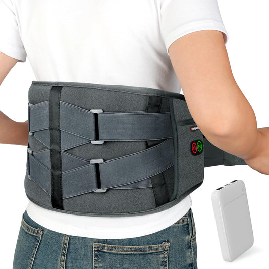 Comfytemp Cordless Heating Pad with Massager for Back Pain Relief, Portable Lower Back Massager FSA Eligible HSA Rechargeable, Birthday Gifts for Women Men Mom Dad Seniors Christmas 3 Heat 30 Auto-Off