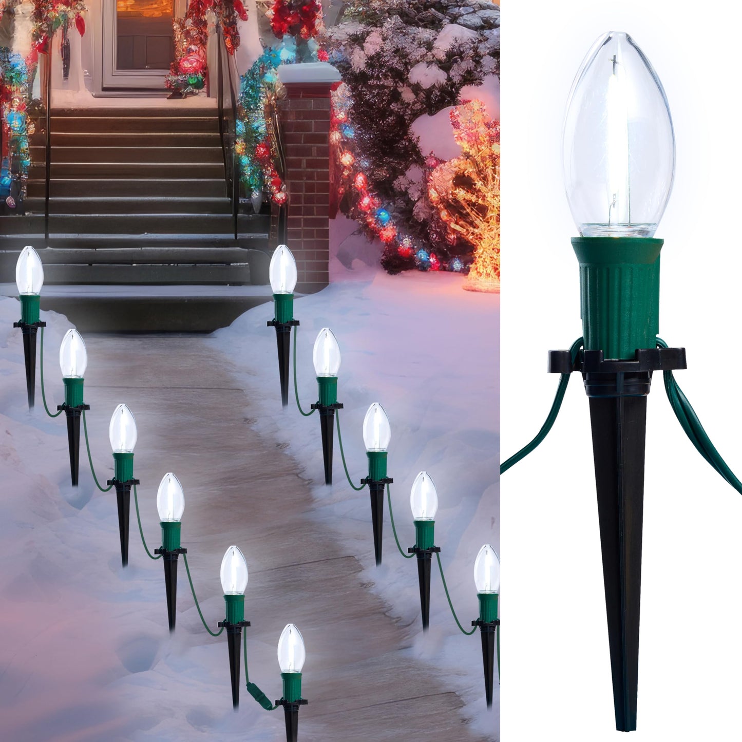 Joiedomi Christmas C9 Pathway Lights Outdoor Decorations 24 Packs, 30.75ft Xmas White Pathway Marker String Lights for Holiday Waterproof Outside Yard Garden, Party, Walkway Decor