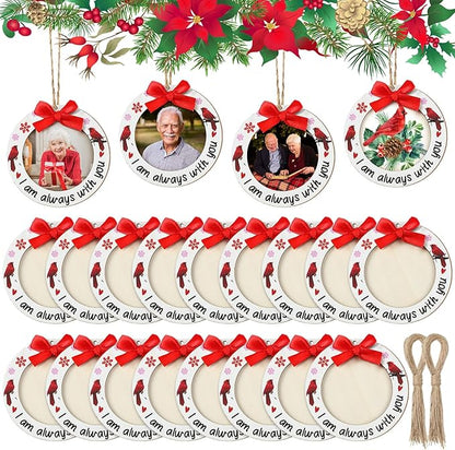 Blulu 24 Pieces Christmas Red Cardinal Picture Frames Ornaments - Wooden Photo Ornaments 'I Am Always with You' for Xmas Tree Decoration - Sympathy Memorial Gifts