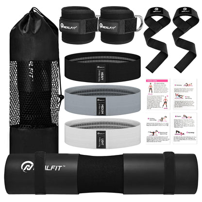 NEALFIT Barbell Pad Set for Squat & Hip Thrust - Extra Thick High Density Neck & Shoulder Support Cushion - Olympic Bar Pad for Weightlifting, Gym, Home Workouts (Black)