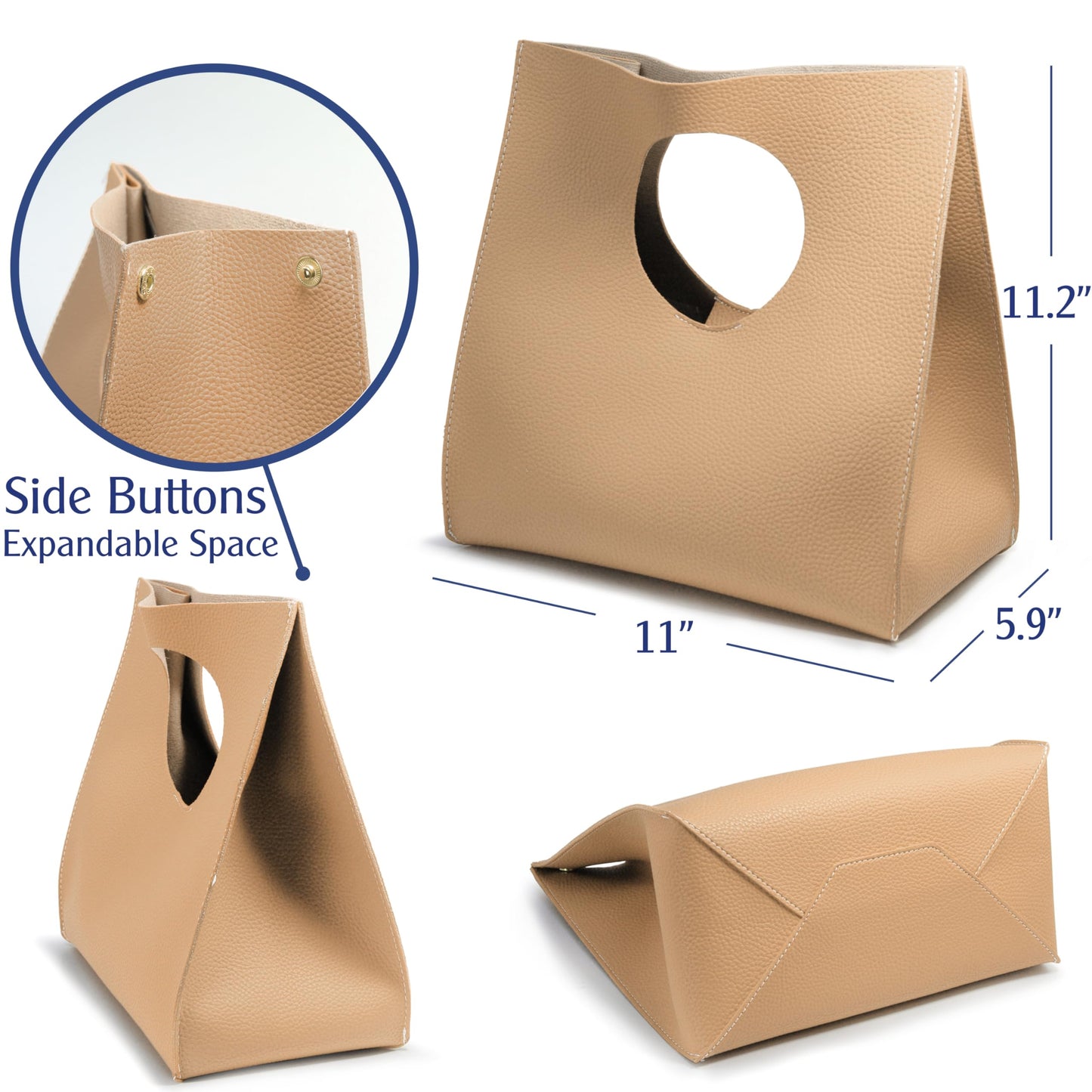 HOXIS Vintage Minimalist Style Soft Pu Leather Handbag Clutch Small Tote (Nude)