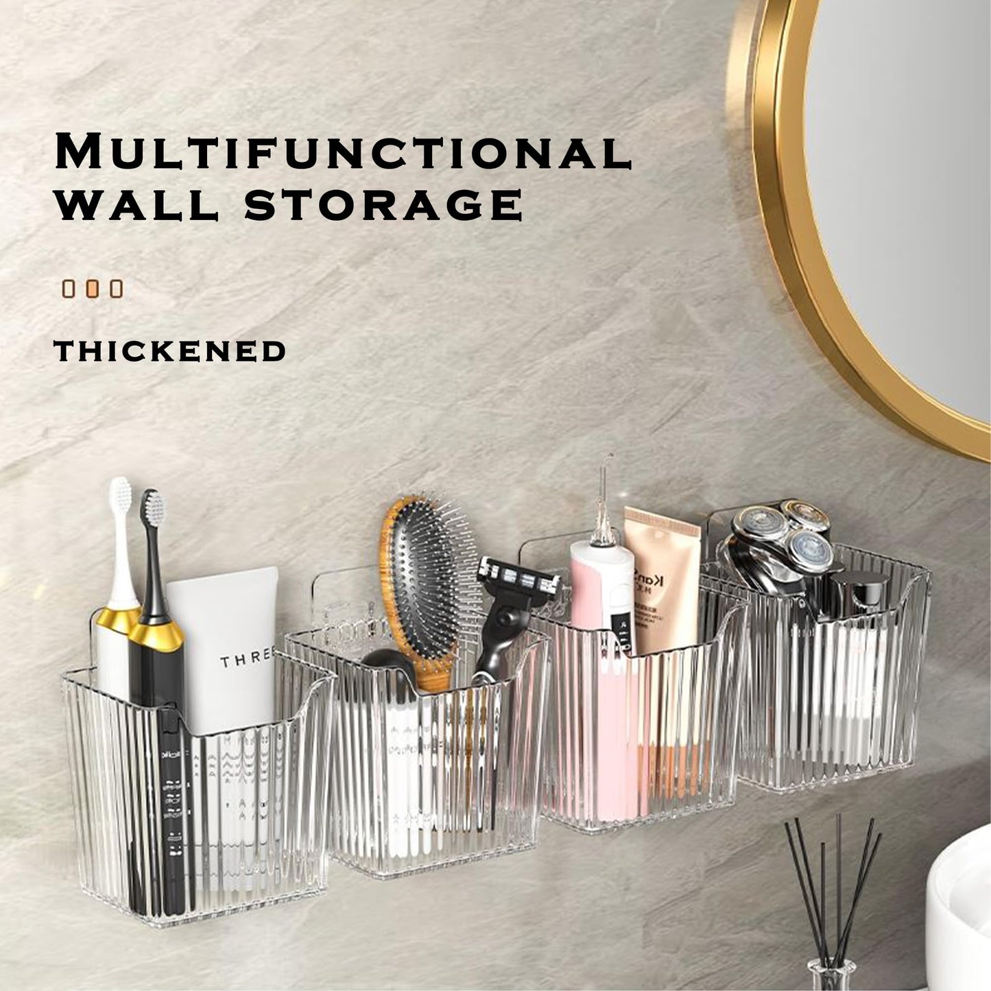 MZYIWUU 4 Pack Acrylic Wall Mount Organizer, Adhesive Cabinet Door Storage Bins, Clear Makeup Containers, Stackable Organizer Basket for Kitchen, Bathroom, Cabinet, Pantry, Office