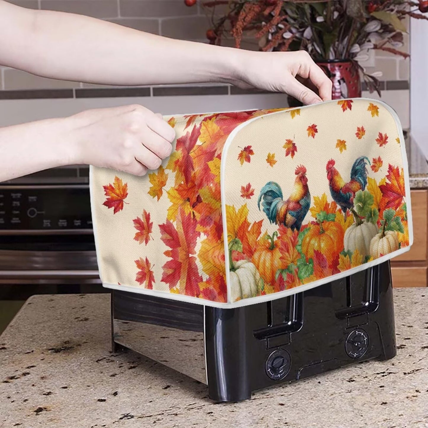 ASQVTIFE Maple Leaves Toaster Covers Fall 4 Slice Toaster Cover Small Appliance Dust Covers Toaster Oven Cover for Kitchen Counter Bread Machine Oven Dust Cover Thanksgiving Decoration