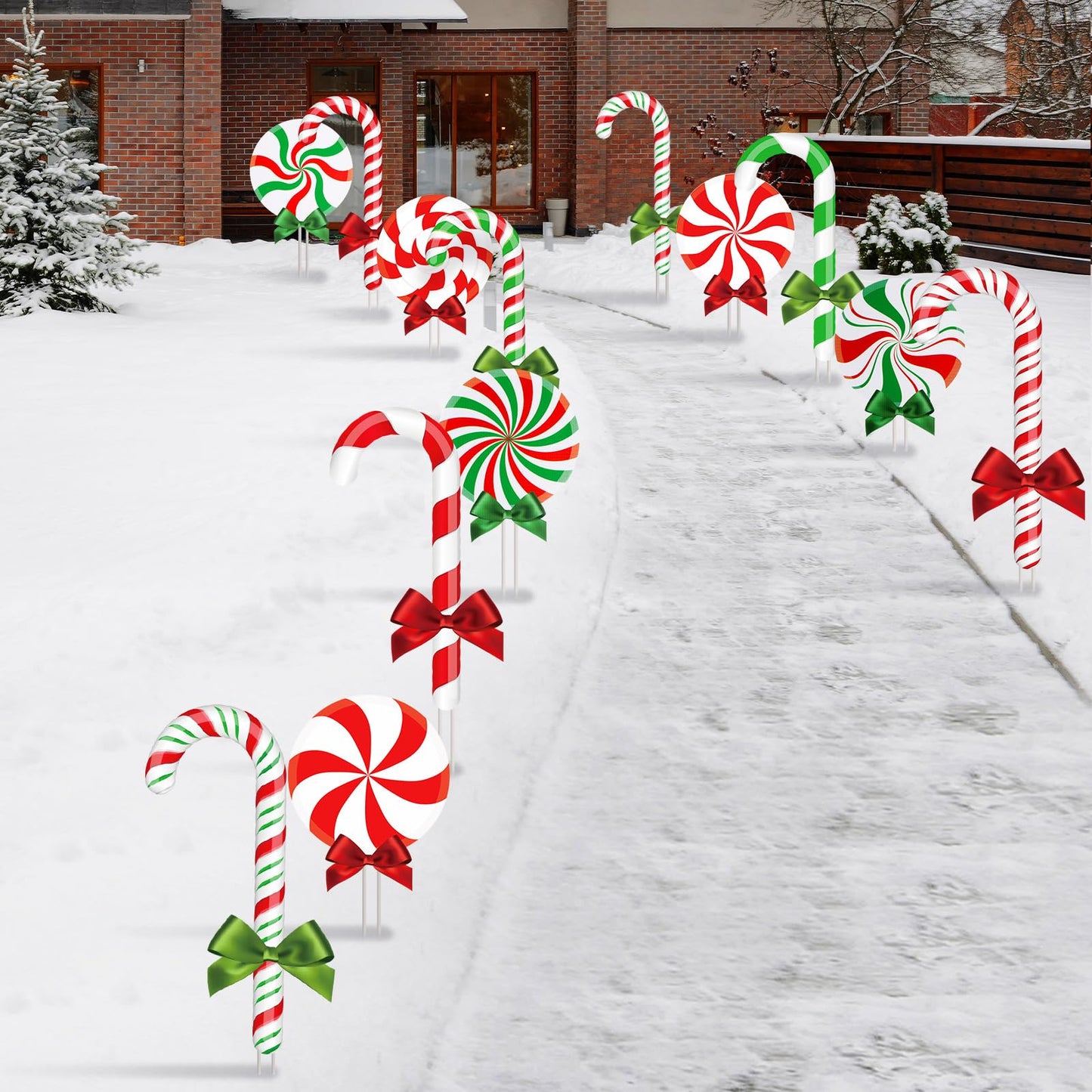 Glenmal 12 Pcs Christmas Yard Decor Outdoor Peppermint and Candy Cane Yard Decorations with Stakes Waterproof Xmas Garden Lawn Pathway Decorations Christmas Decor Outside(Red White, Red Green)