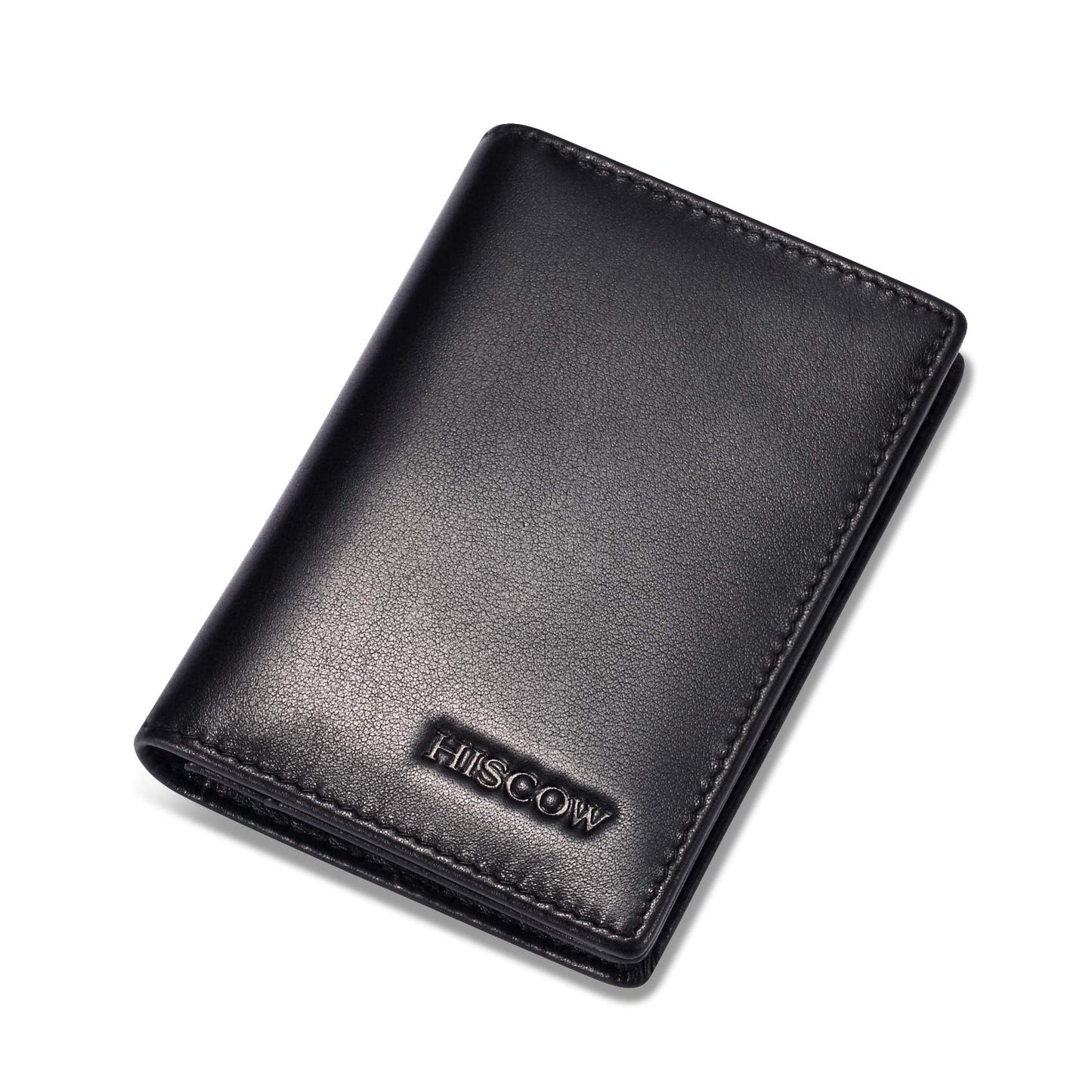 HISCOW Leather Business Card Case Holder for Men & Women, Italian Calfskin (Black)