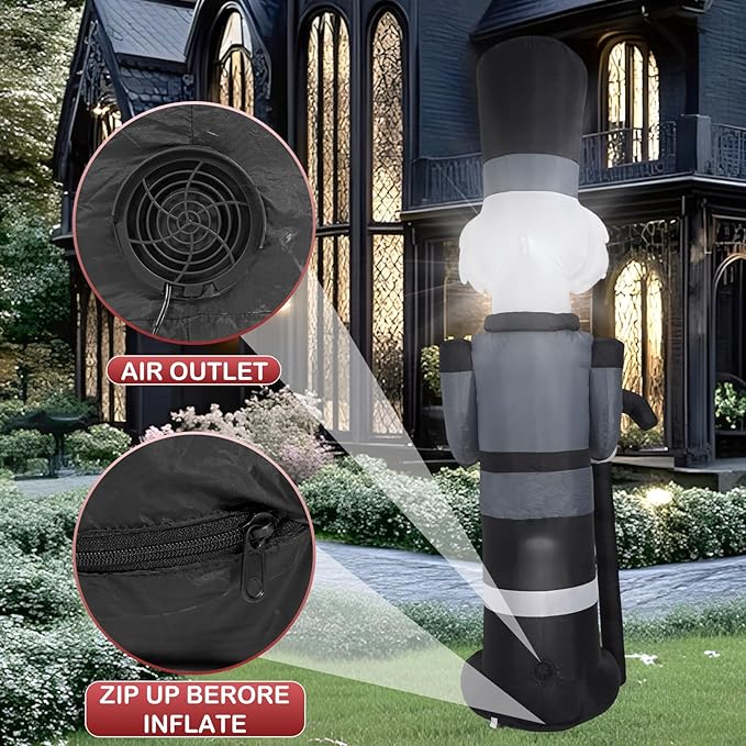 9FT Grey Soldier Inflatable Decoration, Yard Decoration with LED Lights, Outdoor Inflatable Decoration for White Christmas, Halloween, Outdoor Lawn, Garden, Party