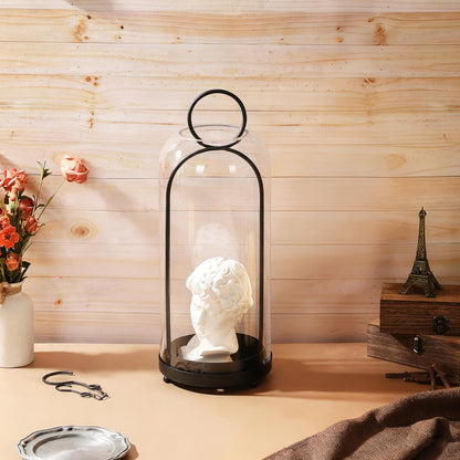 Twakutwaku 20" High Versatile Modern Metal Hurricane Lantern with Handmade Sturdy Glass Dome in Black for Pillar Candle & Plants, Industrial, Farmhouse, Shabby Chic (Black, 7.5"x20")