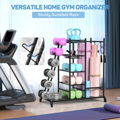PLKOW Weight Rack for Dumbbells, Home Gym Storage for Dumbbells Yoga Mat Kettlebells and Gym Equipment, Golf Bag Organizer Dumbbell Rack for Garage, Home Gym