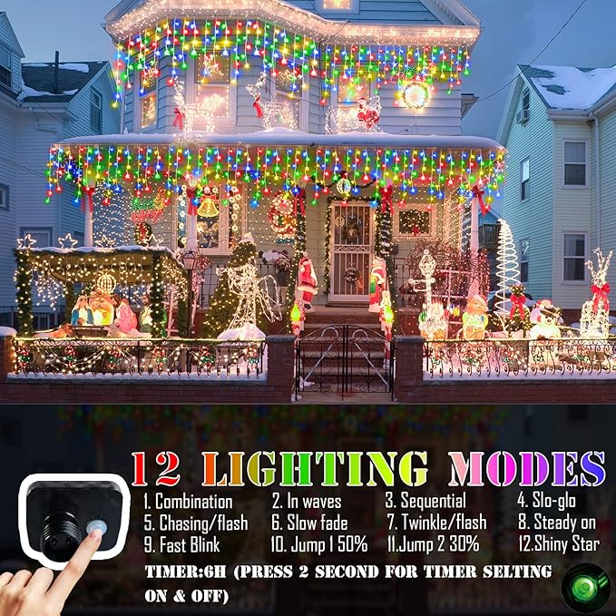98FT Christmas Lights Outdoor Decorations 900LED Fairy String Light 12 Lighting Modes with Timer Memory Waterproof Christmas Light for Yard Roof Party Holiday Wedding Garden Decor