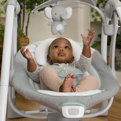 Ingenuity ConvertMe 2-in-1 Compact Portable Automatic Baby Swing & Infant Seat, Battery-Saving Vibrations, Nature Sounds, 0-9 Months 6-20 lbs (Swell)