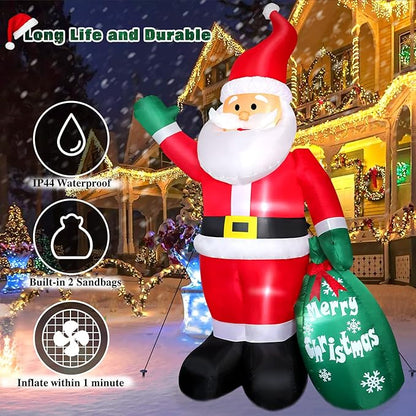 8 FT Christmas Inflatable Santa Claus Outdoor Decoration for Yard, Blow up Santa Decor with Big Gift Bag, Built-in LED Lights for Garden Patio Lawn Home Indoor Winter Holiday Party, IP44 Weatherproof