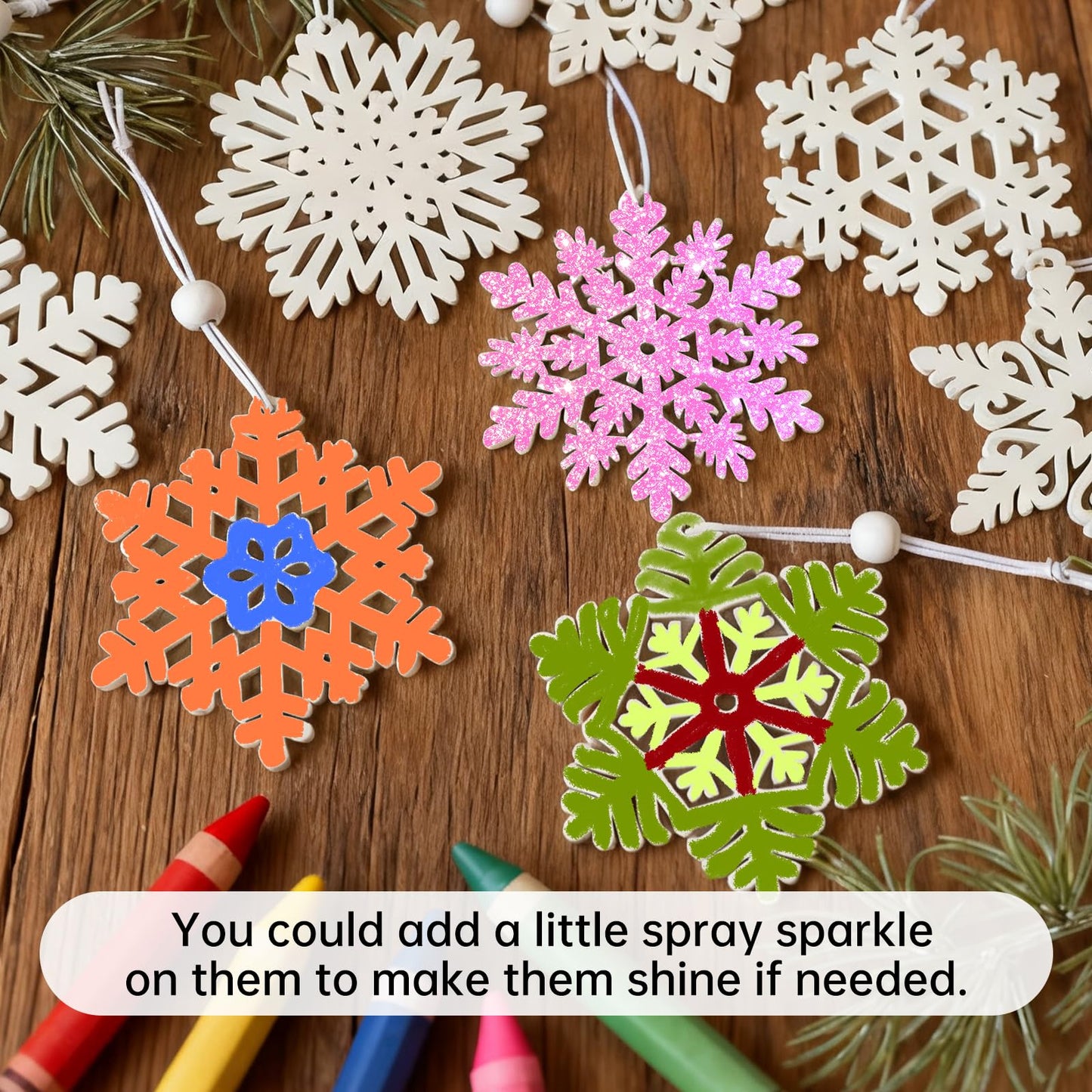 White Wooden Snowflakes Ornaments, Christmas Wood Snowflake for Crafts Hanging Decorations, Christmastree Decoration, Table Scape or Centerpiece Craft Project for Wreath, Winter Scene (16)