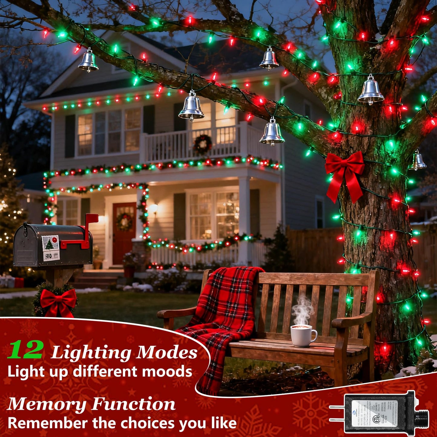 300 LED Red & Green String Lights, 75FT Connectable Fairy Lights with 12 Modes Dimmable Timer, Spring Decorations for Home, Tree Lights Indoor for Spring Summer Birthday Party Christmas Decorations