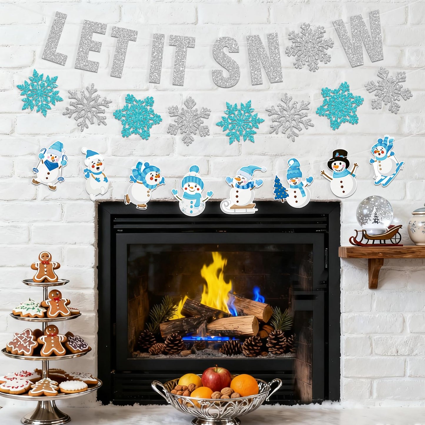 Winter Wonderland Decorations,3Pcs Pre-Strung Glitter Let It Snow Banner Sign,Snowflake Banner,Snowman Garland for Christmas Holiday Party Decorations,Winter Decorations for Home,Wall Indoor Mantle