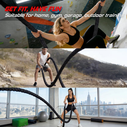 Battle Rope for Home Gym Workout - 1.5 Inch 30ft Heavy Weighted Training Exercise Ropes Fitness Equipment with Sleeve and Anchor Strap Kit for Outdoor Working Out