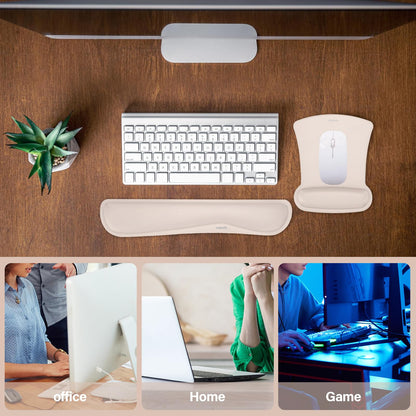 MOSISO Wrist Rest Support for Mouse Pad & Keyboard Set, Ergonomic Mousepad Non-Slip Base Home/Office Pain Relief & Easy Typing Cushion with Neoprene Cloth & Raised Memory Foam, Apricot