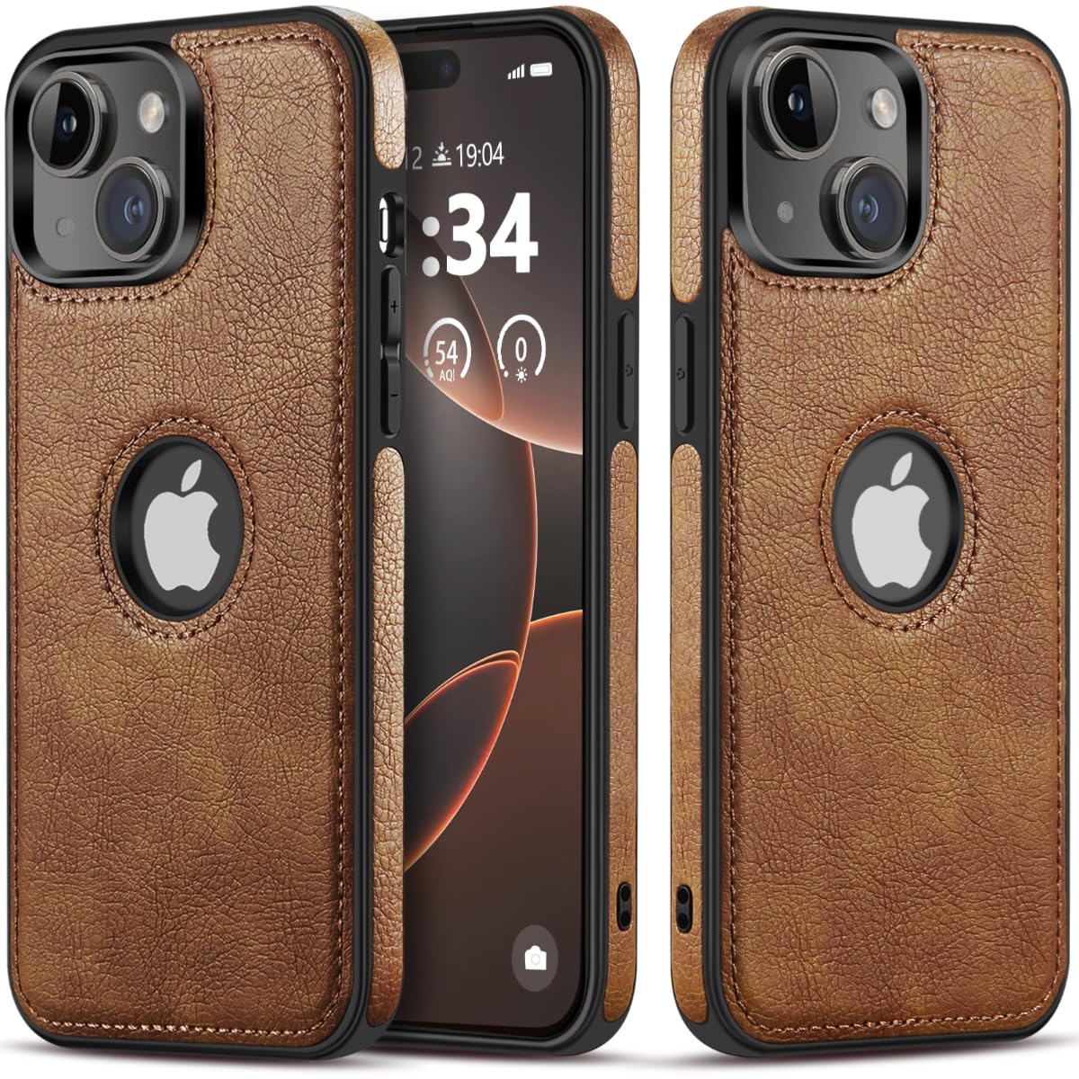 Razstorm Unique Design Luxury Leather Business Phone Case for iPhone 14 Anti-Slip Scratch Resistant Ultra Slim Protective Case (2022,6.1”) (Brown)