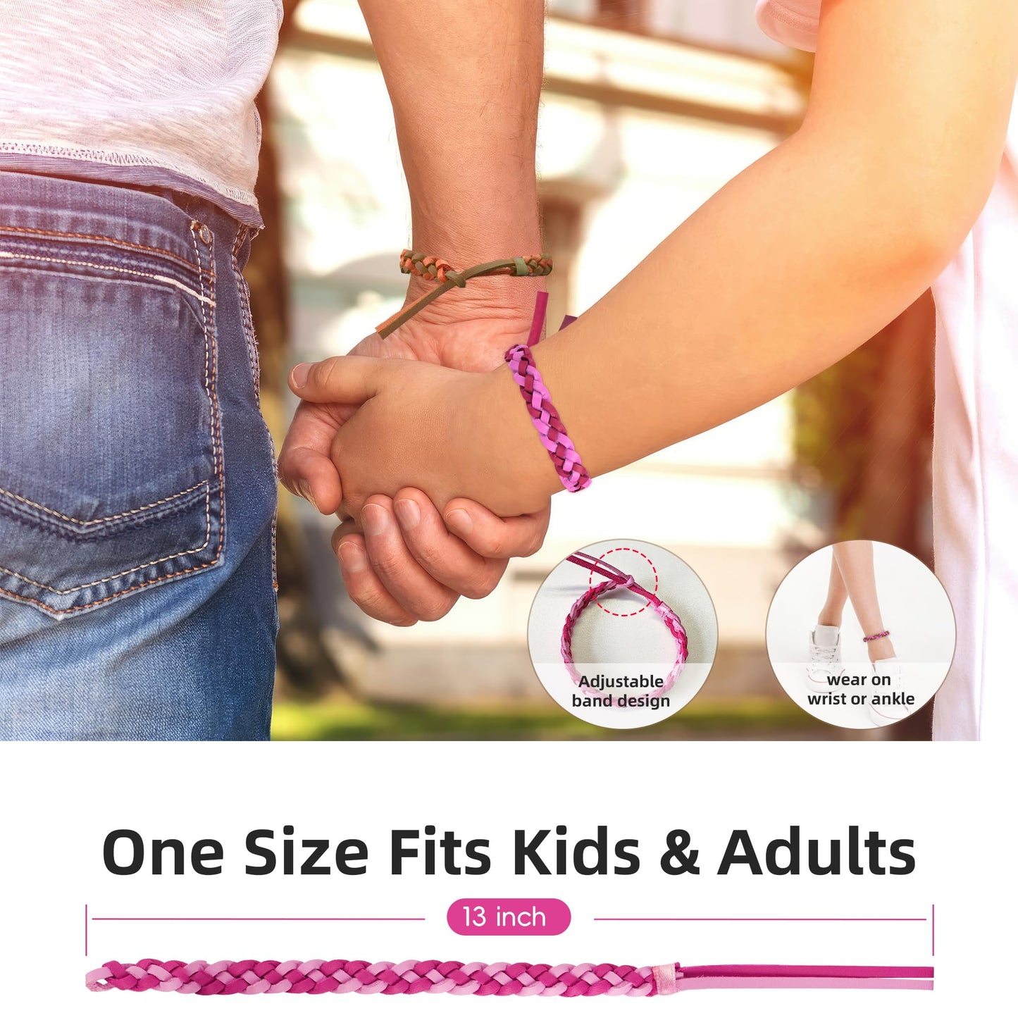 BuggyBands 24 Pack Mosquito Repellent Bracelets for Adults & Kids, DEET-Free, Individually Wrapped, Adjustable PU Leather Bug Repellent Wrist Bands