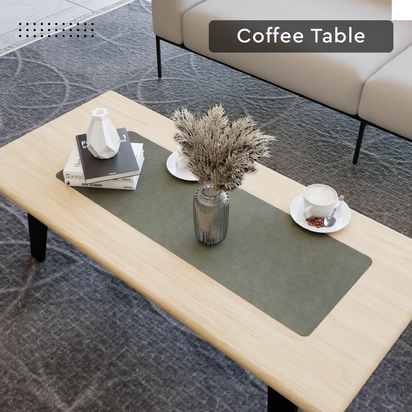 Encasa XO Dual Sided Leather Olive Table Runner with Suede Top | Heat & Water Resistant, Non-Slip, Wipeable & Durable Dining & Kitchen Table Decor | 12"x33"