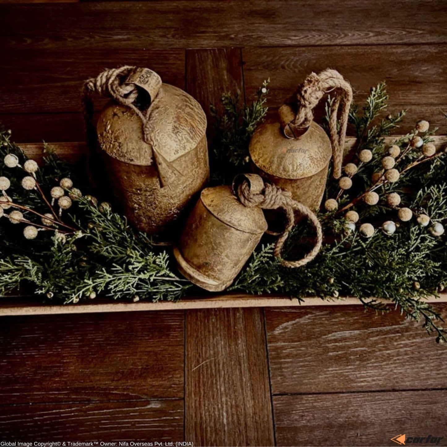 Carfar Shabby Chic Vintage Country Rustic Style Bells Handmade Large Metal Harmony Christmas Hanging Cow Bells Complete Set (1, 5 Bells)