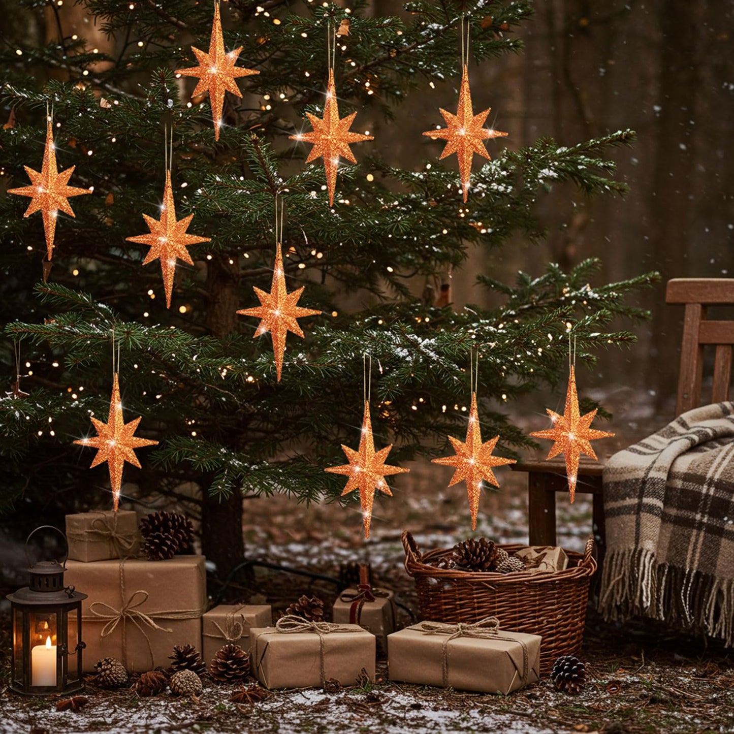 Quzzil 12 Pcs Christmas Bethlehem Star Bronze Ornament 4.72 x 2.95 Inch Star of Bethlehem Christmas Tree Topper Glitter Ornament Plastic Nativity Stars Hanging Decor Accessories