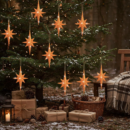 Quzzil 12 Pcs Christmas Bethlehem Star Bronze Ornament 4.72 x 2.95 Inch Star of Bethlehem Christmas Tree Topper Glitter Ornament Plastic Nativity Stars Hanging Decor Accessories