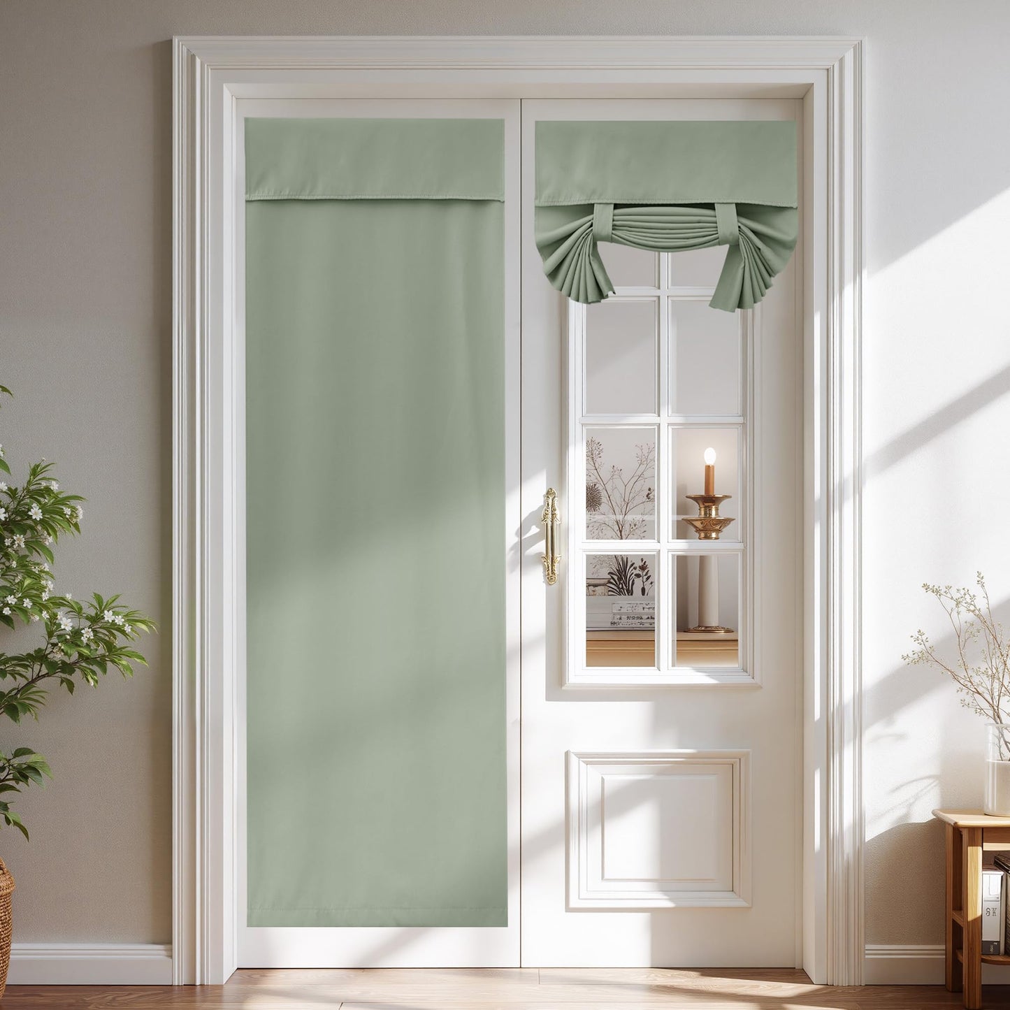 NICETOWN 100% Blackout French Door Curtain Privacy French Door Blinds Light Blocking Curtain for Sliding Glass Christmas Window Thermal Insulated Tie Up Shade, 30x72 Inches, 1 Panel, Sage Green