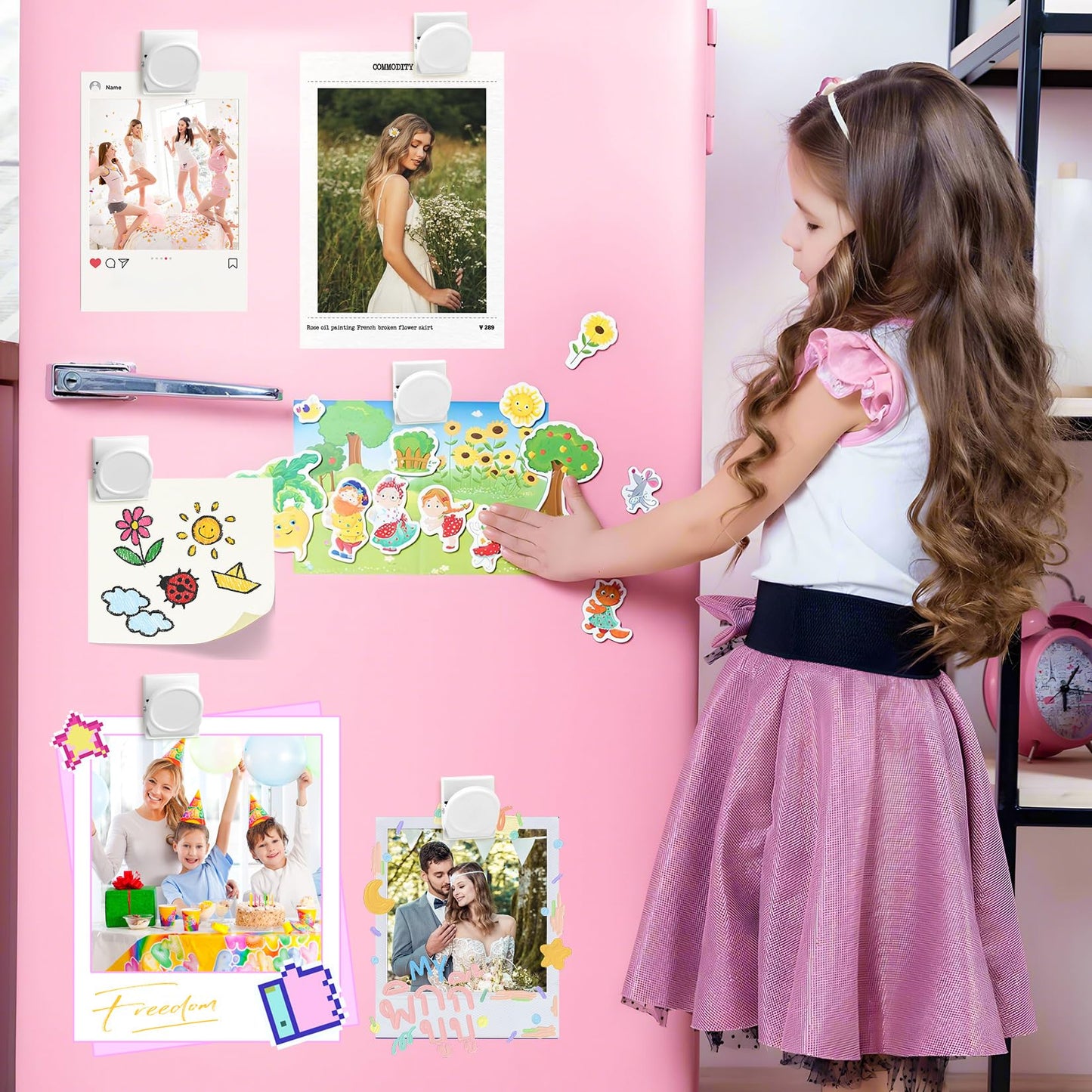 Junarter 20 Pack Magnetic Clips Heavy Duty, White Magnet Clips for Fridge, Refrigerator Magnets, Strong Magnetic Clip, Scratch Free Magnets with Clip for Whiteboard, Refrigerator, Cruise, Locker