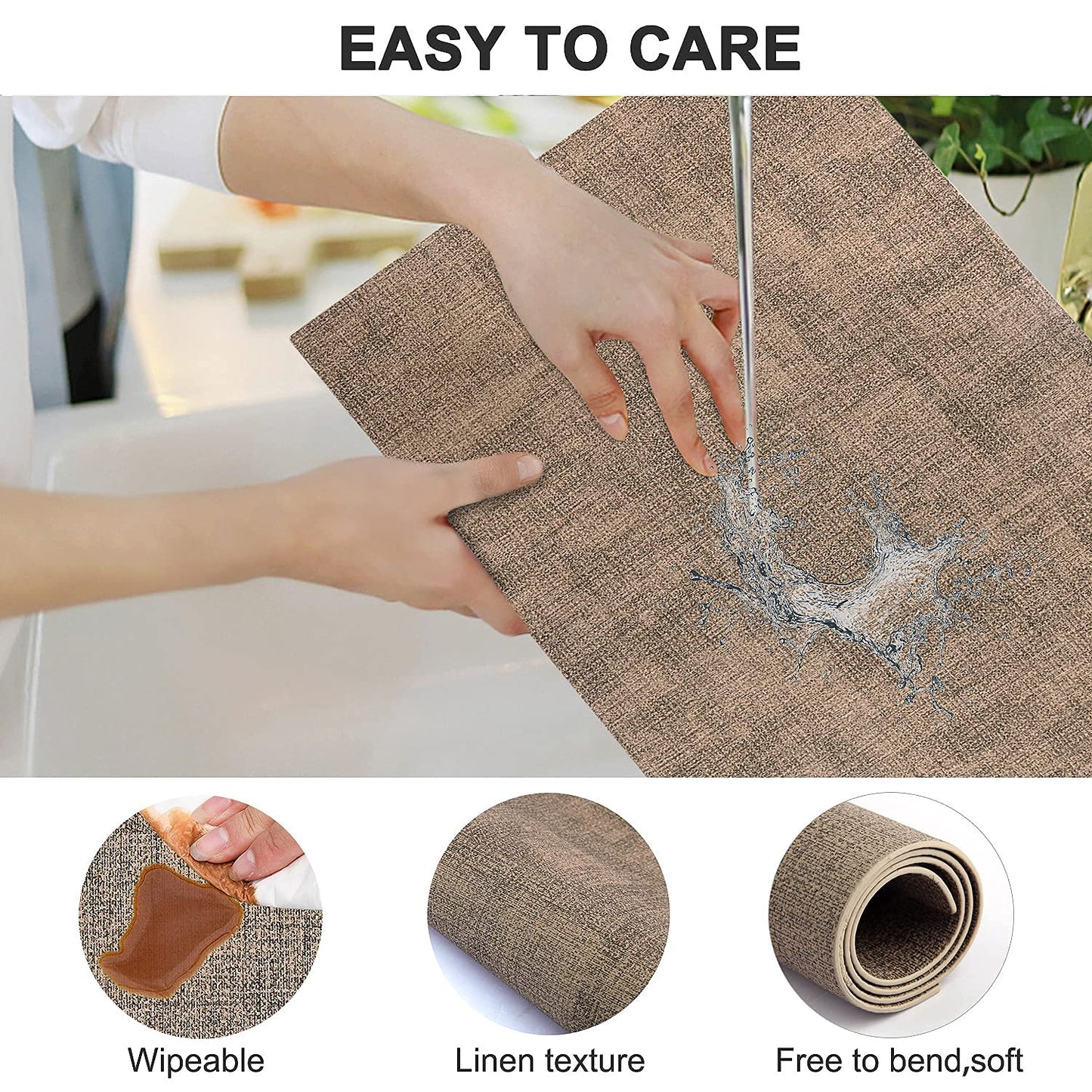 LANDVIEW Leather Heat Resistant Placemats Set of 6 Waterproof Wipeable Washable PU Table Mats,Easy to Clean Anti-Slip (6, Dark Brown)