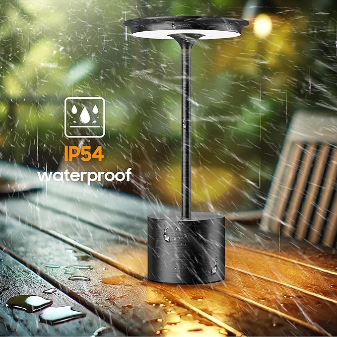 Cordless Table Lamp, Portable Rechargeable 6000mAh Outdoor Table Lamp, 3 Color Stepless Dimming Battery Powered Lamp, LED Table Light for Dinner/Restaurant/Outdoor (2Pack Black)