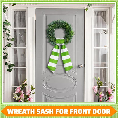 Wreath Sash for Front Door Wreath Satin Sash Blank Sashes Embroidery Monogram Yard Doorway Indoor Outdoor Wall Ribbon Bow Home Decor(Green,White,Fresh Stripes)
