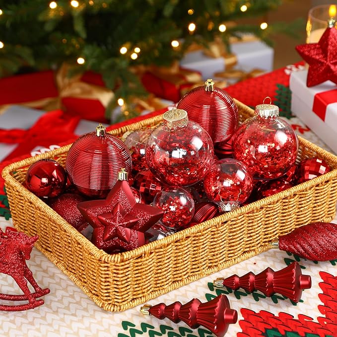SHareconn 100pcs Christmas Tree Decorations Ornaments Set, Shatterproof Plastic Baubles Decorative Balls for Xmas Tree Decor Holiday Wedding Party, Burgundy