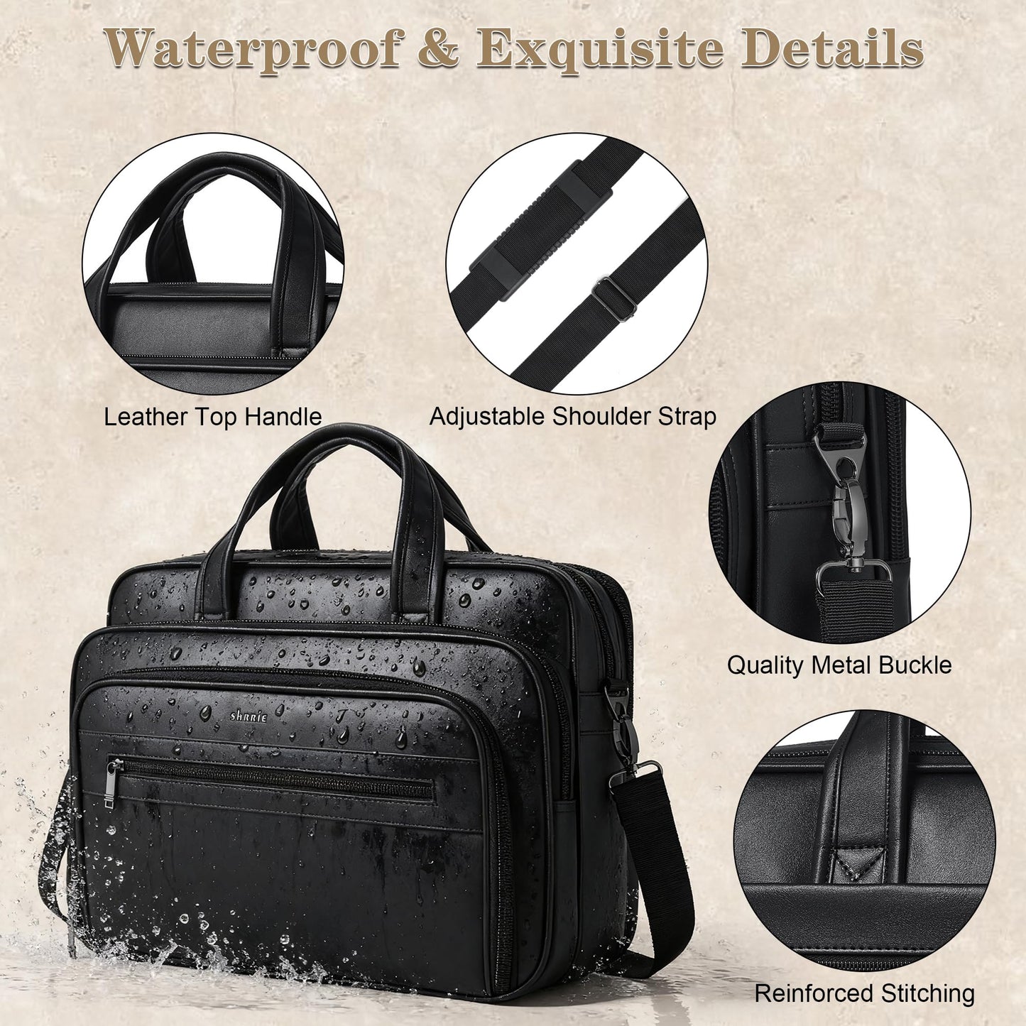 Shrrie Leather Messenger Bag for Men&Women 17 Inch Leather Laptop Bag,Water-Resistant Large Shoulder Satchel Office,Work