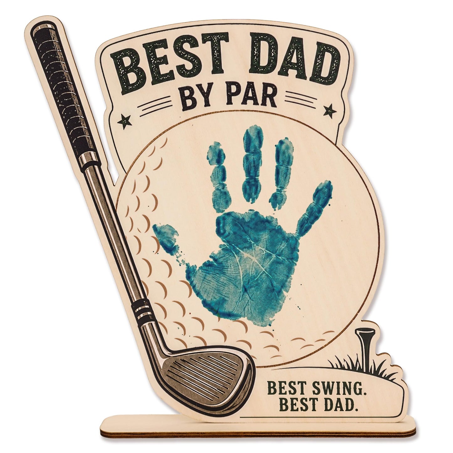 Best Dad By Par Golf, Personalized Wooden Handprint Plaque, DIY Fathers Day Craft from Kids, Family Handprint Kit for Golfer Father, Meaningful Handmade Style Decor for Home