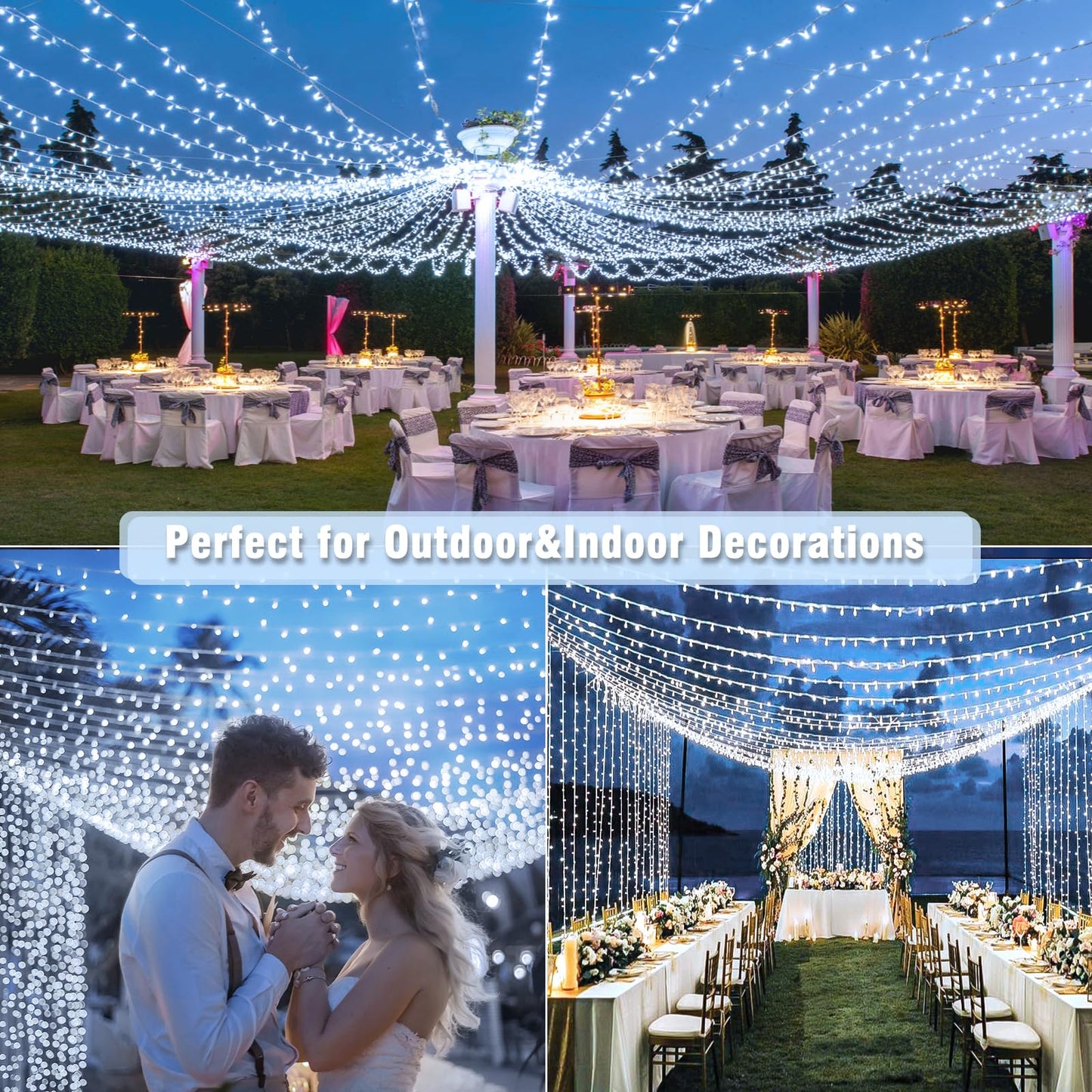 100ft White Christmas Lights Outdoor 300 LED String Lights Indoor Clear Wire Waterproof, 8 Modes Connectable Twinkle Fairy String Lights Plug in for Outside Room Bedroom Party Wedding Decorations