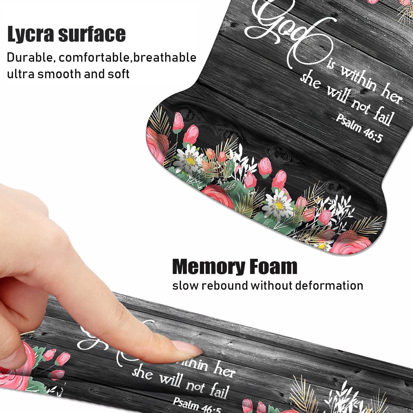 Keyboard Wrist Rest and Mouse Wrist Rest Pad Set with Coasters, Ergonomic Support, Non-Slip PU Base, Easy Typing & Pain Relief for Home Office Working Studying, Floral Quote Bible Verses Psalm 46:5