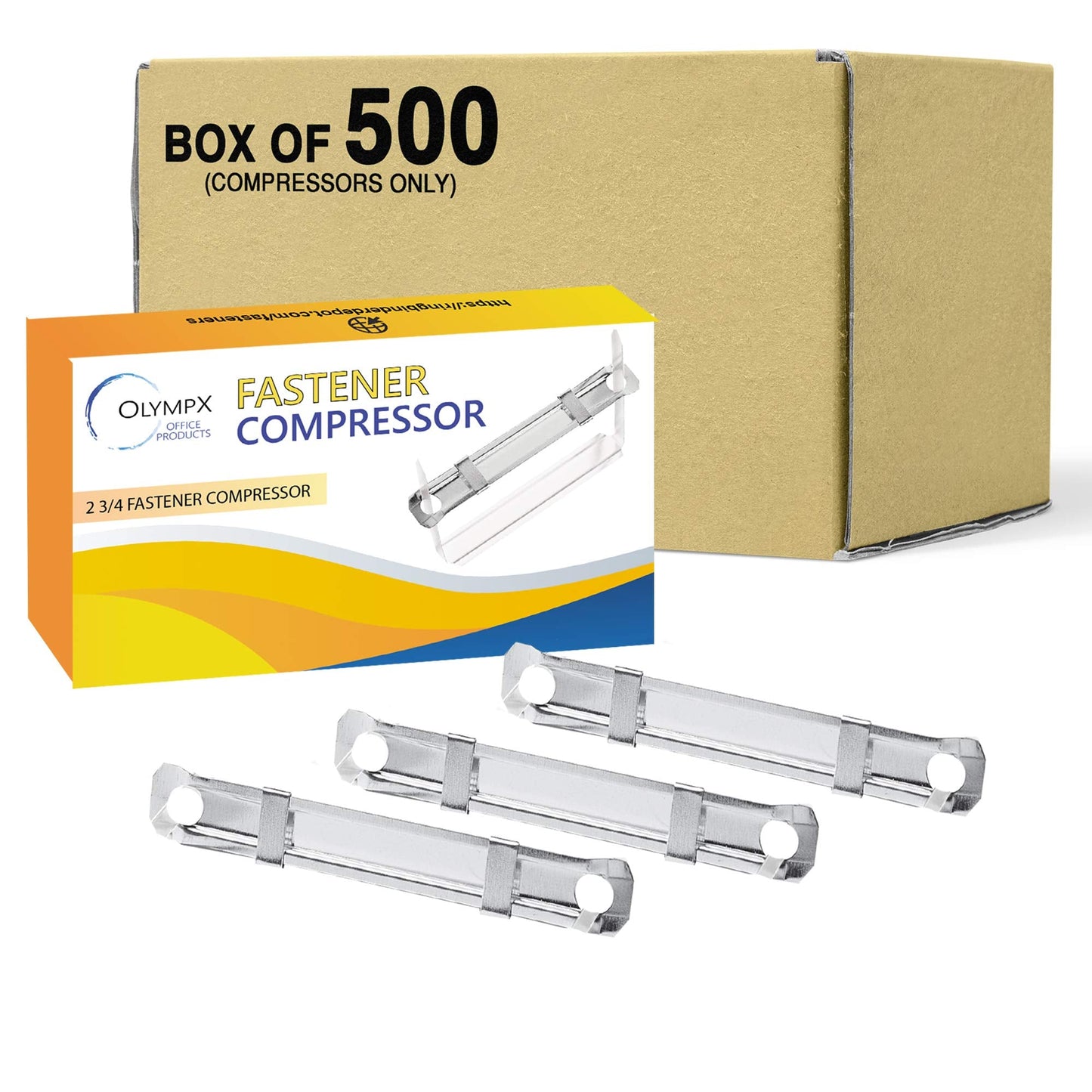 OLYMPX 500 Pcs of Prong Paper Fastener Compressors for Standard 2-Hole Punch, Works with 1 Inch - 3.5 Inch Capacity, 2.75 Inch Center for Paper Fastener Prong Bases, Bulk-Packed