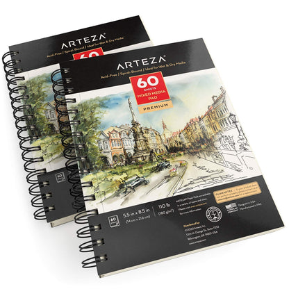 ARTEZA Mixed Media Sketchbook, 5.5 x 8.5 Inches, Pack of 1, 60 Sheets, Micro-Perforated Spiral-Bound Paper Pad for Wet and Dry Media