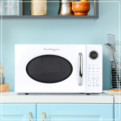 Nostalgia Retro Microwave Oven - 0.7 Cu Ft, 700-Watt Countertop Size with Glass Turntable, Child Safety Lock, 8 Auto-Cook Programs, Digital Clock - Aqua