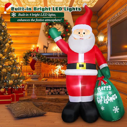8 FT Christmas Inflatable Santa Claus Outdoor Decoration for Yard, Blow up Santa Decor with Big Gift Bag, Built-in LED Lights for Garden Patio Lawn Home Indoor Winter Holiday Party, IP44 Weatherproof