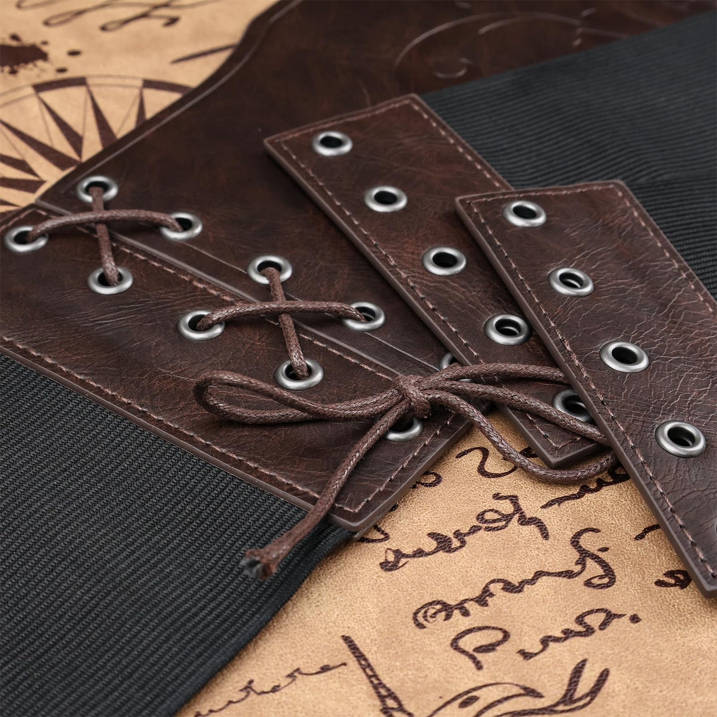 HiiFeuer Medieval Women Faux Leather Corset Belt, Renaissance Underbust Corset Adjustable Wide Waist Cincher for Ren Faire (Dark Brown B)