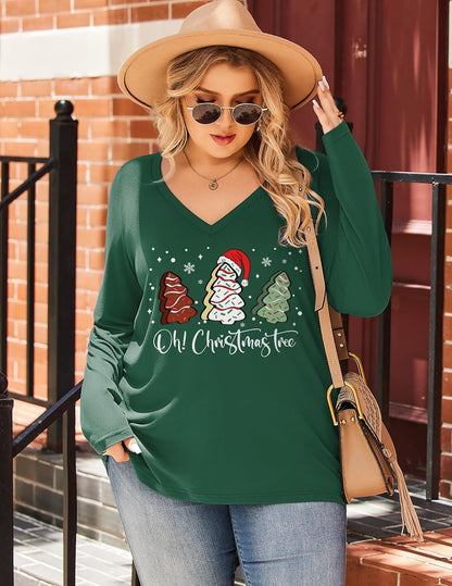 IN'VOLAND Womens Plus Size Long Sleeve Shirts V Neck Basic Tee Tops Loose Fit Fall Outfits for Women 1X-5X