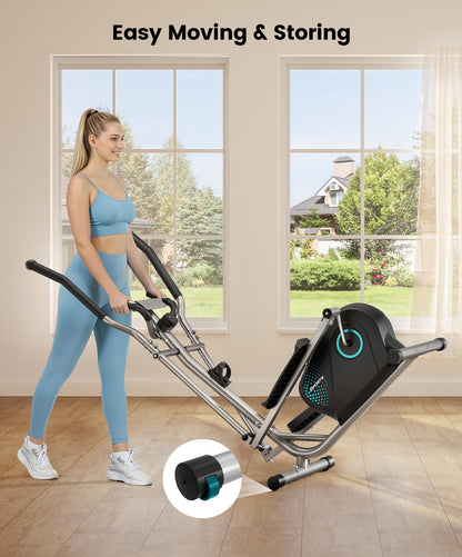 THERUN Elliptical Exercise Machine, Ultra-Quiet Elliptical Machine for Home, 13.2LBS Flywheel Elliptical Trainer, 16 Resistance Levels Elliptical Training Machines w/Pulse Sensor, LCD Monitor (Aqua)