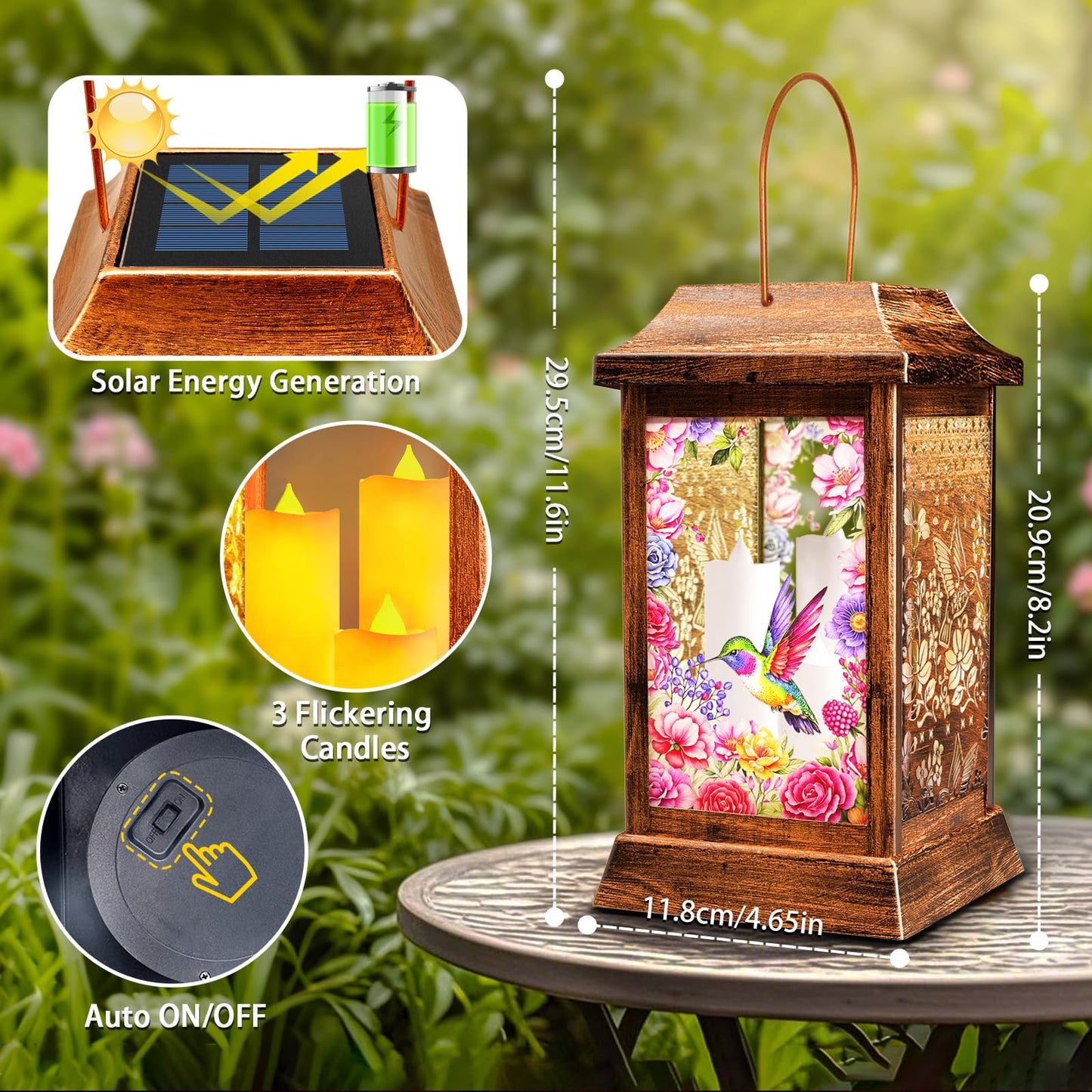 Hummingbird Solar Lanterns Outdoor Waterproof, Metal & Glass Hanging Lights Garden Decor, Birthday Gifts for Mothers Day Women Mom Christmas, Decorative Lights for Outside Yard Patio Backyard Porch