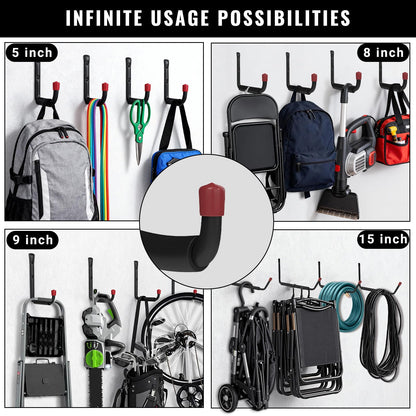 BRCRXW 6 Pack Garage Hooks Heavy Duty, 5.51 Inch Easy to Install Steel Ladder Storage Hooks, Wall Mount Organizer with EVA Pads for Kayaks, Bikes, Chairs, Tools